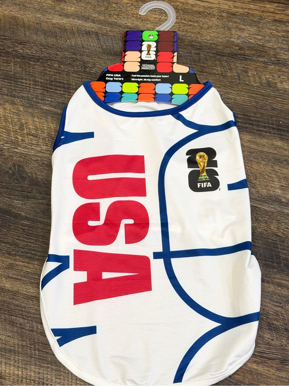 FIFA USA White & Blue Dog Jersey with Red USA Lettering